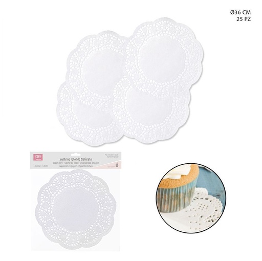 [0207935] Blonda de papel redondo 36cm 25pz blanco para decoración de pasteles