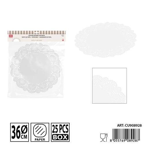 [0207935] Blonda de papel redondo 36cm 25pz blanco para decoración de pasteles