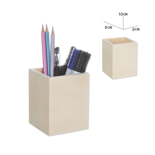 [0207339] Portalápices de madera cuadrado 8X8X10CM - Organizadores de escritorio