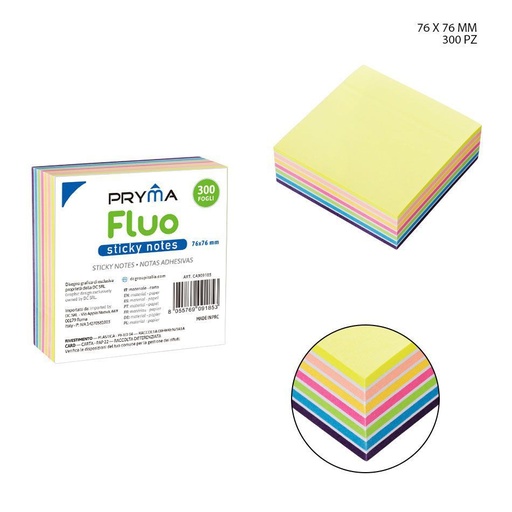 [0208231] Nota adhesiva fluorescente 76x76 mm 300 unidades - Papelería