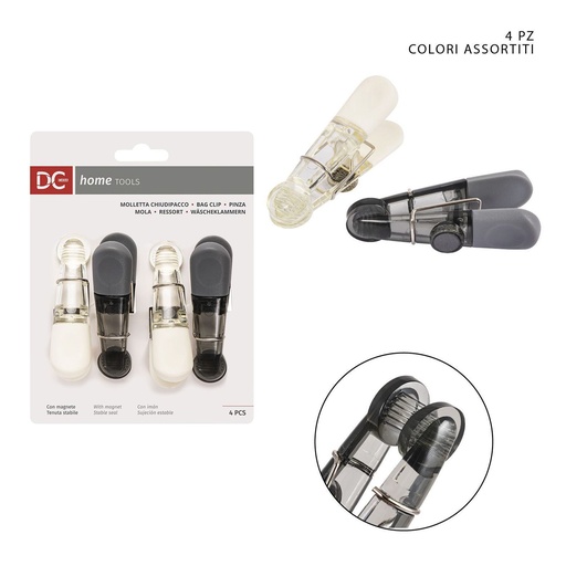 [0208171] Clips de cierra bolsas con imán 8.5 cm 4 pz - Accesorios de cocina