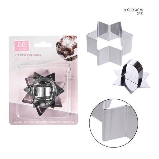 [0208831] Molde de acero inoxidable en forma de estrella 8X8X4CM 2PZ - Utensilios de repostería