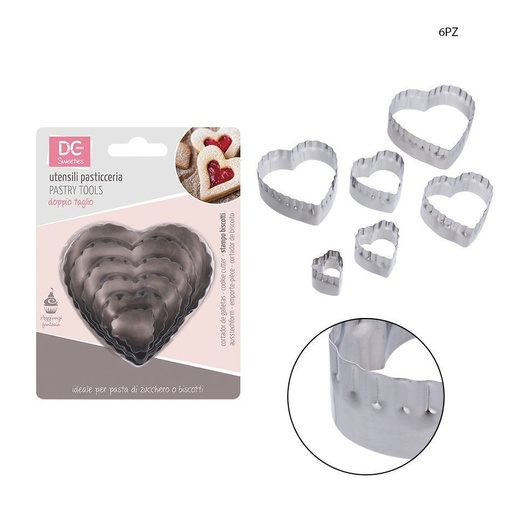 [0208837] Moldes de acero inoxidable en forma de corazón 2.2-7.2x2.5cm 6 piezas - Utensilios de repostería