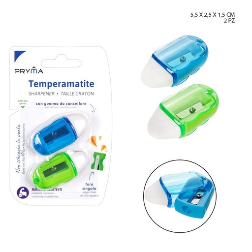 [0209065] Sacapuntas con goma de borrar 5.5X2.5X1.5CM 2PZ - Utensilios de papelería