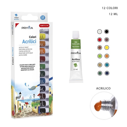 [0208103] Pintura acrílica 12ml 12pcs para artistas y estudiantes