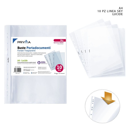 [0208113] Fundas multitaladro serie Sky 10 PZ brillante A4 - Suministros de oficina