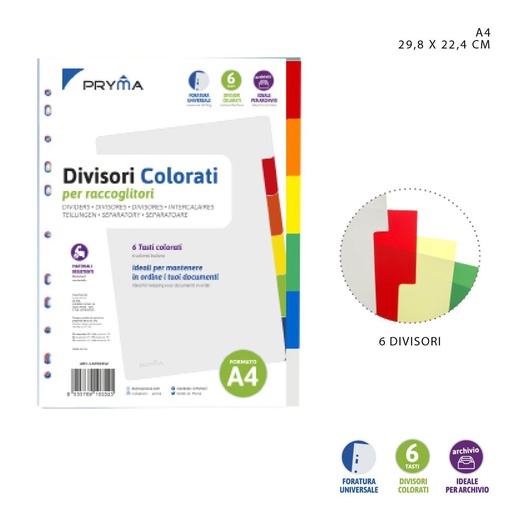 [0209042] Separadores de Índice de Colores 6 Páginas 29.8x22.4cm - Organizador de documentos