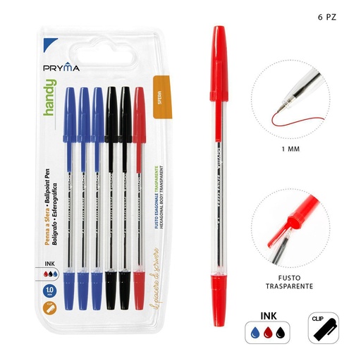 [0208954] Bolígrafo con Tapa 1mm 6pz - Bolígrafo de tinta