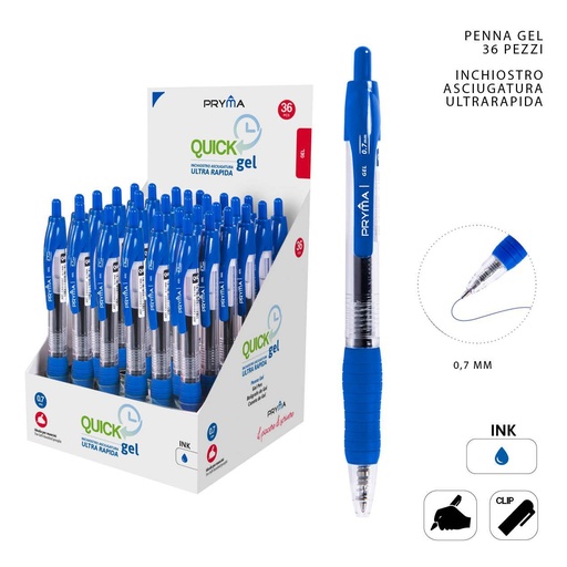 [0209532] Bolígrafo de clic de gel con secado rápido 0.7mm azul para escritura