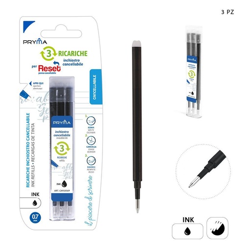 [0210467] Recambio de bolígrafo borrable negro 0.7 mm 3 piezas - Herramientas de escritura