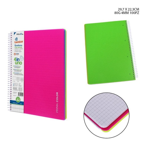 [0214809] Cuaderno de anillas A4 con 4 separadores 100 hojas 80g 4mm para oficina