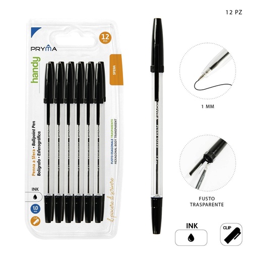 [0211814] Bolígrafo de tapa negra 1mm 12 piezas - Material de escritura