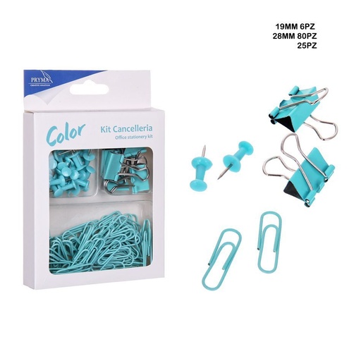 [0209886] Chincheta 25pz + pinza sujetapapeles 6pz + clips 80pz para oficina