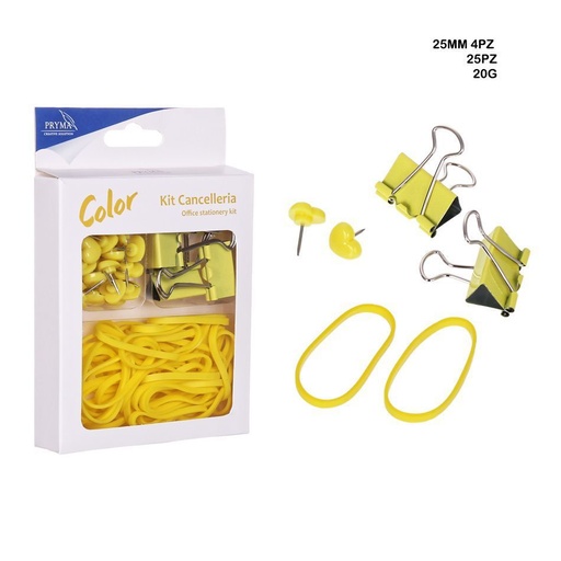 [0209889] Chinchetas 25PZ + pinza sujetapapeles 4PZ + gomaelástica 20G - Accesorios de oficina