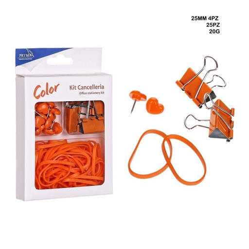 [0209893] Kit de herramientas pequeñas: chinchetas 25pz, pinzas sujetapapeles 4pz y goma elástica 20g