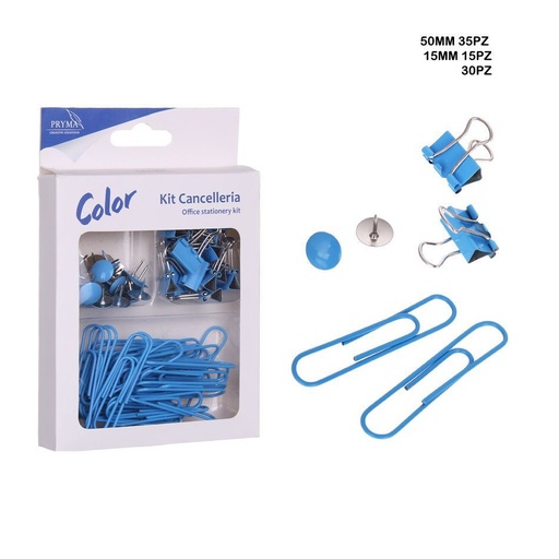 [0209894] Chinchetas 30pz + pinzas sujetapapeles 15pz + clips 35pz para oficina