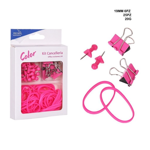 [0209904] Chinchetas 25PZ + pinza sujetapapeles 6PZ + gomaelástica 20G - Accesorios de oficina