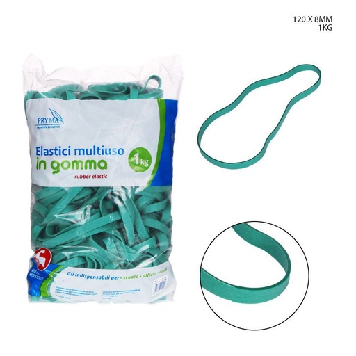 [0211598] Goma elástica multiuso verde 120x8mm 1kg para oficina y manualidades