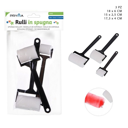 [0209749] Rodillo de esponja 3 piezas 18x6-15x2.5-17.3x4 - Accesorios de arte