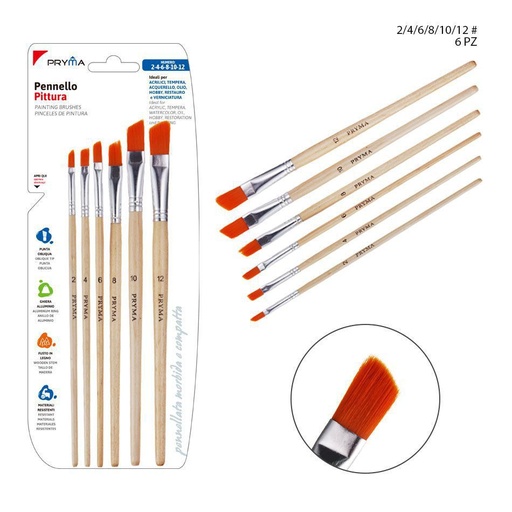 [0209777] Pincel oblicuo N.2-4-6-8-10-12 6pcs para pintura artística