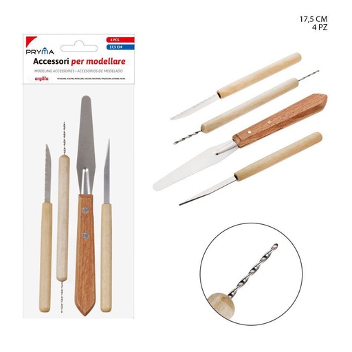 [0209786] Accesorios de plastilina de madera 17.5cm 4pz - Manualidades 