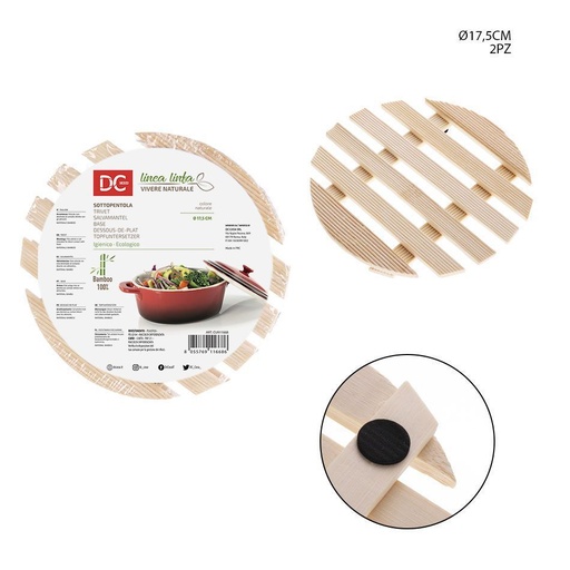 [0210044] Base para ollas de bambú 17.5cm 2pcs redonda para la cocina