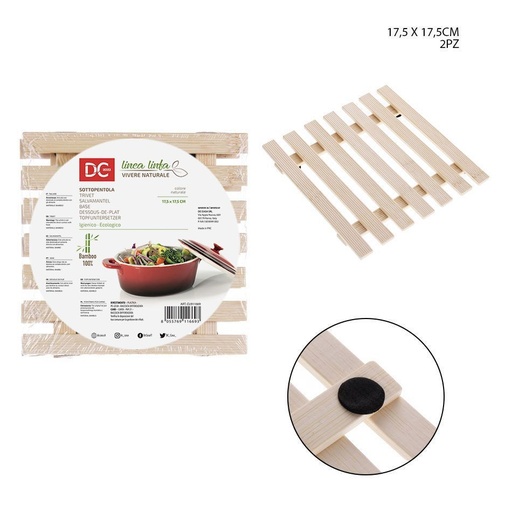 [0210045] Bases de bambú cuadradas para ollas 17.5x17.5 cm (2 pcs) - Accesorios de cocina