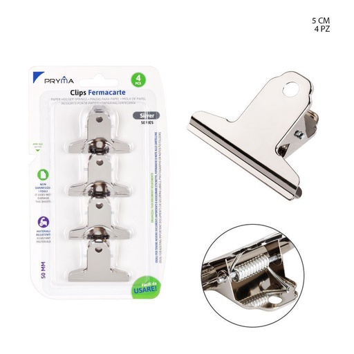 [0209969]  clip metálico de bulldog 50mm 4 piezas - Accesorios de oficina