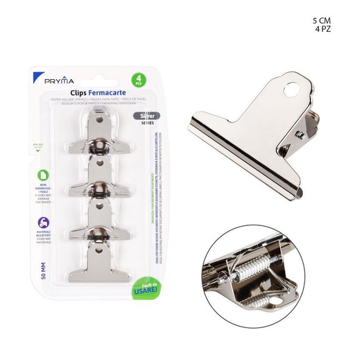 [0209969] Clip de bulldog metálico 50mm 4pcs para papelería