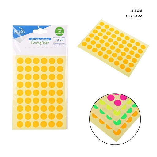 [0210153] Etiqueta adhesiva redonda 1.3cm 54pz 10ff para organización