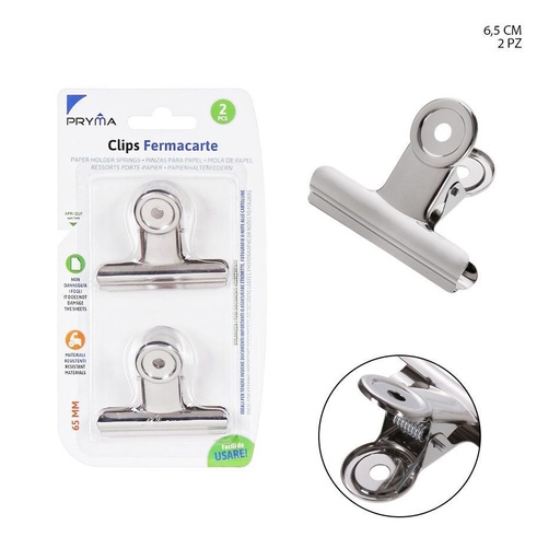 [0210753] Clip de bulldog metálico 63MM 2PZ - Accesorios de papelería