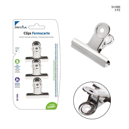 [0210754] Clips de bulldog metálico 50mm 3pz para oficina