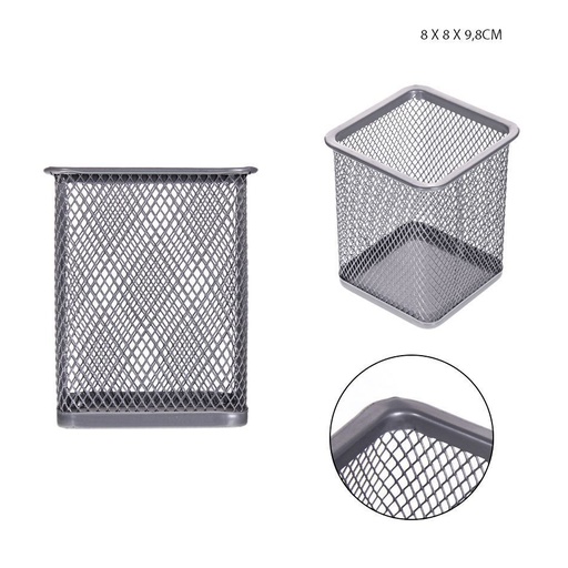 [0210700] Portalápices rectangular plateado 80x80x98 mm - Organizador de escritorio