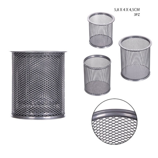 [0210711] Portalápices set de 3 piezas plateado 5.8x4x4.5cm - Papelería