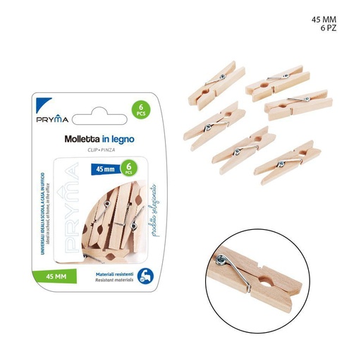 [0211433] Pinzas de madera 4.5cm 6pz para manualidades y decoración