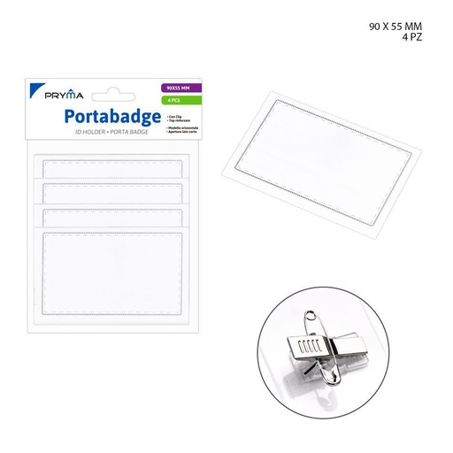 [0211652] Identificador con pinza PVC 90x55mm 4pcs para eventos y oficinas