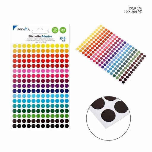 [0211733] Etiqueta adhesiva redonda colores 8 mm 204 pcs - Papelería y etiquetas