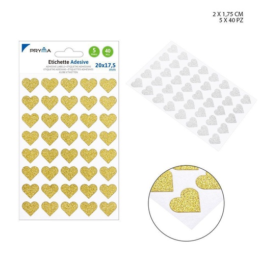 [0211741] Adhesivos con forma de corazón 2x1.75 cm 40 unidades - Decoración y etiquetas