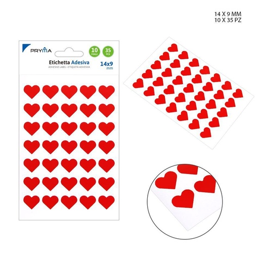 [0211751] Etiqueta adhesiva en forma de corazón 1.4x0.9 cm 35 pcs - Papelería y etiquetas