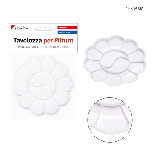 [0219610] Paleta de pintura flor 12 compartimentos 14x14cm - Materiales de arte