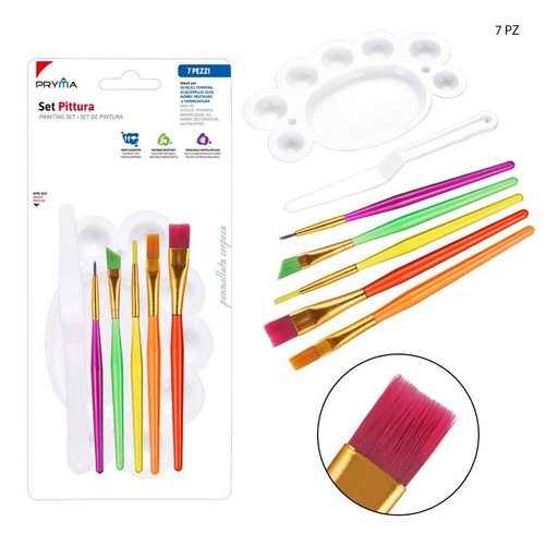 [0220891] Set de pincel de plástico y paleta 7 piezas para dibujo