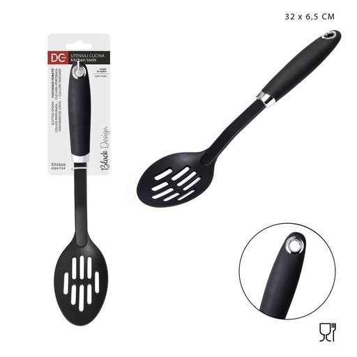 [0211899] Cuchara perforada de nylon Black Design 32x6.5cm para cocina