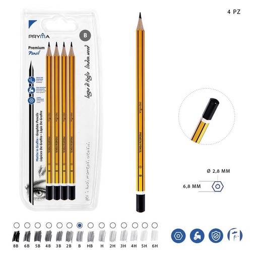 [0212518] Lápiz de grafito premium B 4pcs para dibujo y escritura