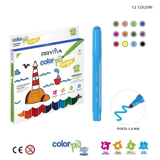 [0215693] Rotuladores grandes Colorpiu 12pz para dibujo y coloreado