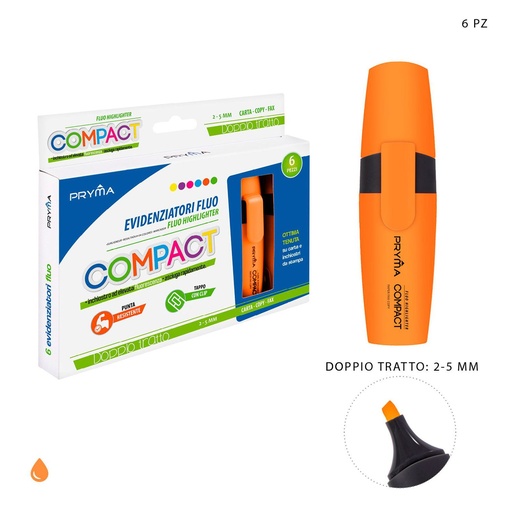 [0215646] Subrayador compacto naranja fluorescente cabeza plana 2/5mm