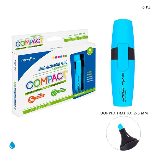 [0215648] Subrayador compacto azul fluorescente 2/5mm para escritura y marcación