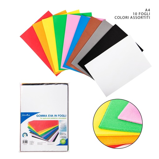 [0216086] Lámina de goma EVA A4 2MM 264G 10 piezas - Material artesanal