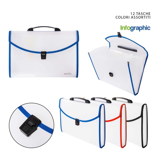 [0216746] Bolsa de archivo acordeón transparente 12 páginas - Material de oficina y archivadores