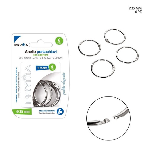 [0213865] Anillas de llavero de apertura 3.5 cm 6 PZ - Accesorios de llavero