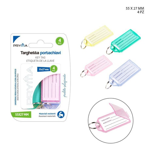 [0213870] Etiqueta para llaves transparente 5.5X2.7CM 4PZ - Accesorios de oficina